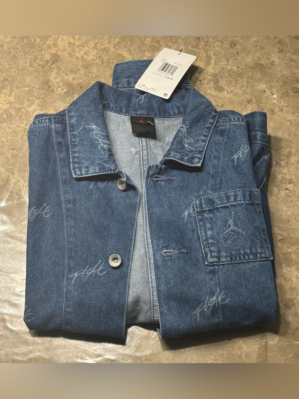 Jordan Denim Jacket with Subtle Flight Script - Medium Blue boys large